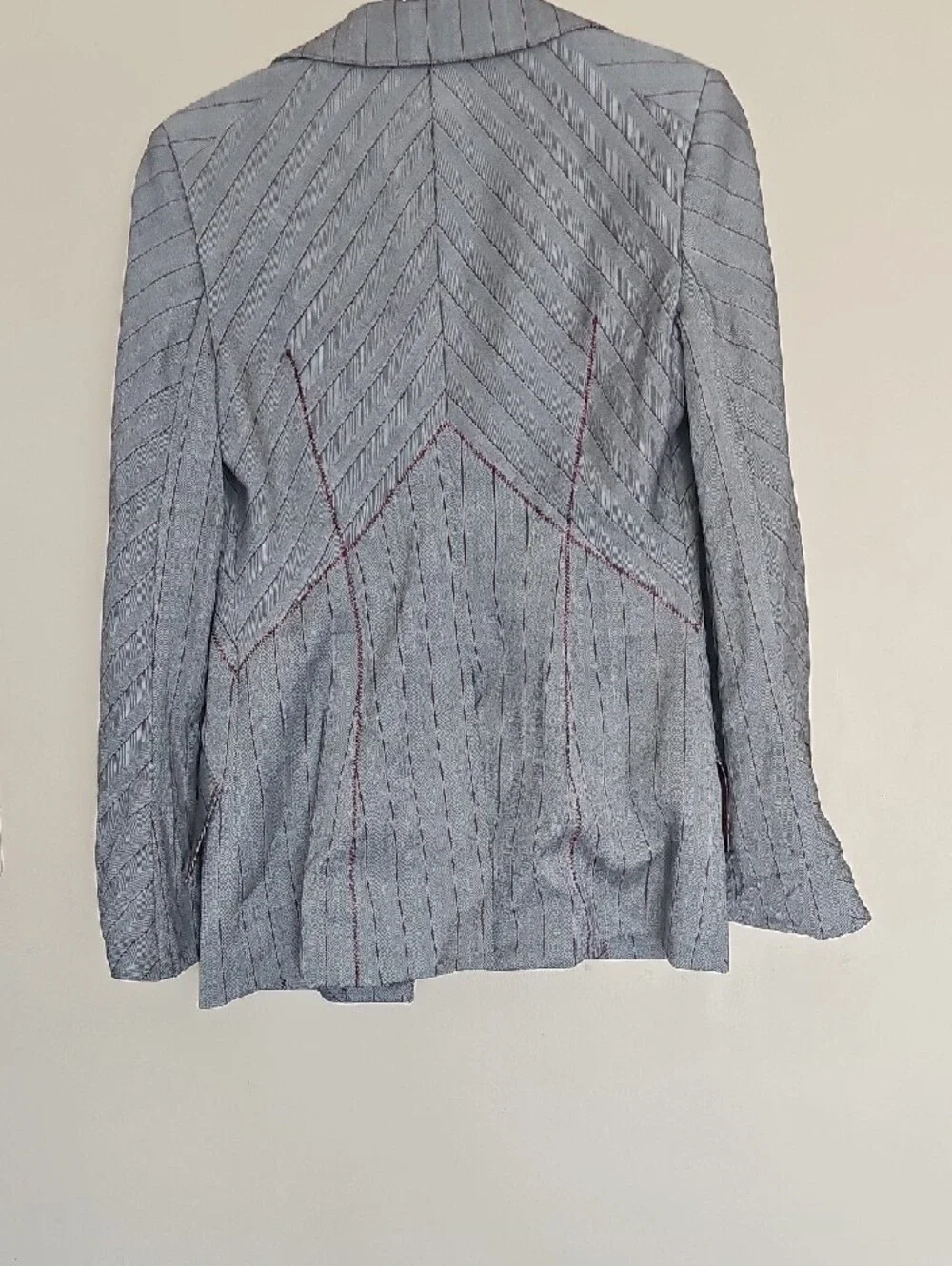 bebe Gray Pinstripe Two-Piece Suit with Burgundy Lining - Picture 3 of 13
